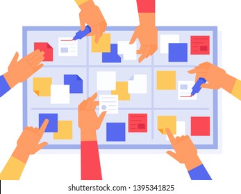 Tablero ágil. Scrum sprints tareas, gestión de trabajo kanban y Estado de proyectos prioritarios. Estrategia de negocio Ilustración vectorial de tareas diarias