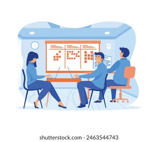 Agile business team of programmer working and make some planning on the scrum board. Whiteboard and process teamwork, scheme methodology. flat vector modern illustration
