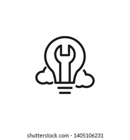 Agile company line icon. Wrench inside bulb and cloud. Agile development concept. Vector illustration can be used for topics like startup, project management, smart technology