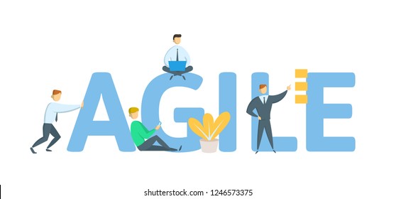 AGILE. Concept with keywords, letters and icons. Colored flat vector illustration on white background.