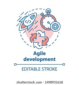 Agile development concept icon. Short term teamwork. Strategic management. Software programming cycle. Start IT project idea thin line illustration. Vector isolated outline drawing. Editable stroke