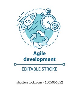 Agile development concept icon. Short term teamwork. Strategic management. Software programming cycle. Start IT project idea thin line illustration. Vector isolated outline drawing. Editable stroke