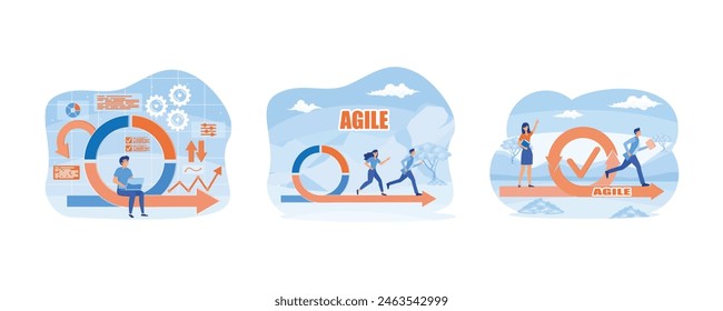 Agile development decisions methodology business concept. Agile development methodology. Agile development methodology business concept. Set flat vector modern illustration 