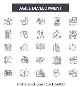 Agile development line icons, signs set, vector. Agile development outline concept, illustration: agile,development,business,scrum,quality,software