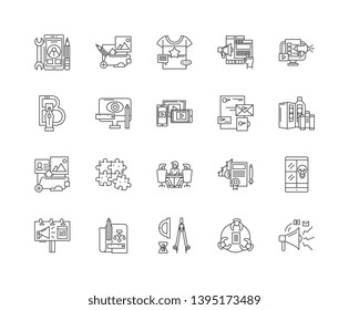 Agile development line icons, signs, vector set, outline illustration concept 
