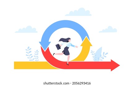 Agile development methodology business concept flat style design vector illustration isolated on white background. Agile life cycle for software development diagram. Business person run into project.