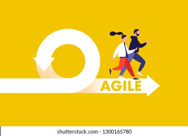 Agile development methodology icon vector illustration. Agile Life Cycle Icon Vector. People running to success. Flexible developing process logo. T-shirt print design.