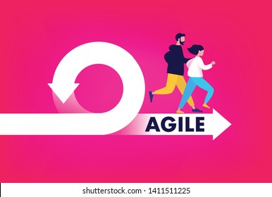 Agile development methodology icon vector illustration. Agile Life Cycle Icon Vector. People running to success. Flexible developing process logo. T-shirt print design.