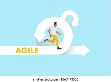Agile development methodology icon vector illustration. Agile Life Cycle Icon Vector. People running to success. Flexible developing process logo. T-shirt print design.