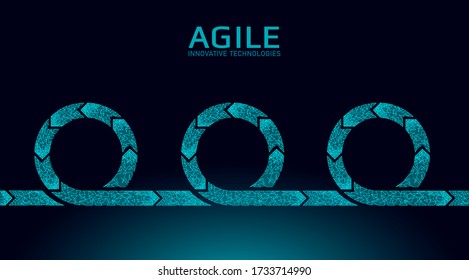 Agile development project lifecycle. Test system strategy concept. Circle arrow symbol low poly flexible planing. Vector illustration