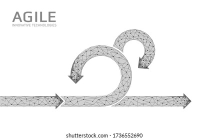 Agile Development Project Lifecycle. Test System Strategy Concept. Circle Arrow Symbol Low Poly Flexible Planing. Vector Illustration