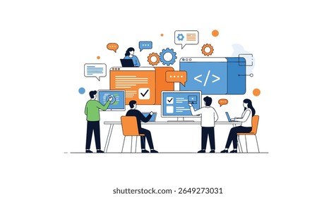 Agile development team collaborating on software projects using technology and digital tools for effective business solutions