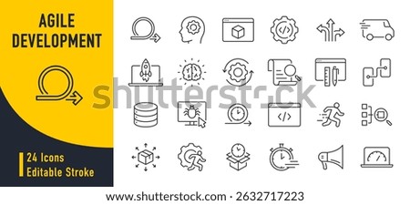 Agile Development web icons in line style. Scrum, requirements, maintenance, testing, software collection. Vector illustration.