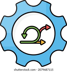 Concepto de facilitación ágil, diseño de iconos de color del vector de procesos de impresión, símbolo de desarrollo de software y web sobre fondo blanco, ilustración de material de programación y codificación por computadora