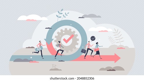 Agile as fast and effective business adaption to changes tiny person concept. Performance management with flexible strategy and quick improvements vector illustration. Innovation development cycle.