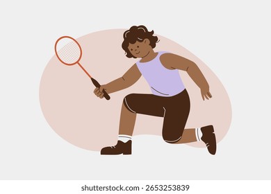 Jogador de Badminton Feminino Ágil Pronto no Vetor de postura defensiva