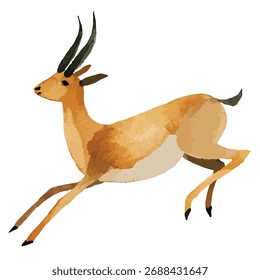 Agile gazelle vector illustration in a dynamic running pose. Ideal for wildlife, nature, and children's design projects. Isolated on white.