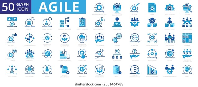 Agile icon set of maintain, sprint, team, stakeholder, design, retrospective, framework, communication, delivery, teamwork, safety, product, discussion, feedback, project management, scrum, developer