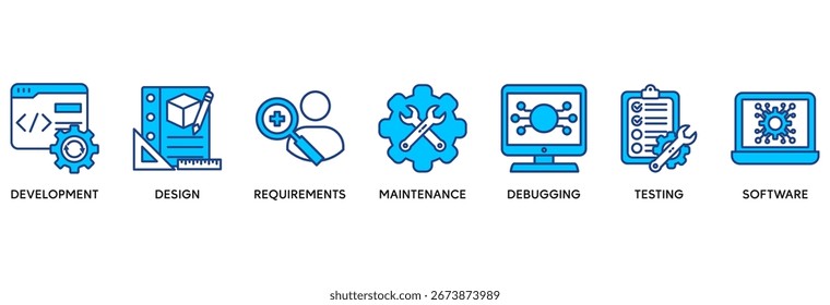Agile icon set vector illustration concept relate to development, design, requirements, maintenance, debugging, testing and software