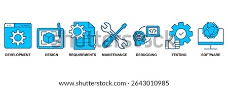 Agile icon set vector illustration concept with icon of development, design, requirements, maintenance, debugging, testing and software