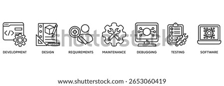Agile icon set vector illustration concept relate to development, design, requirements, maintenance, debugging, testing and software