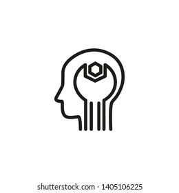 Agile manager line icon. Wrench and bolt in males head. Agile development concept. Vector illustration can be used for topics like artificial intelligence, robotic science psychology
