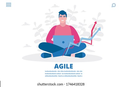 Agile master, man with notebook, Vector illustration for web banner, infographics, mobile. 