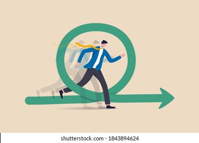 Agile methodology for business or software development, flexibility work in modern company management concept, smart businessman running fast with agility effect on circular agile life cycle workflow.