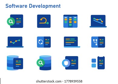 Agile Methodology Software Development Icon Set Collection Of Code Programming Using Sprint Kanban Board And Burn Down Chart