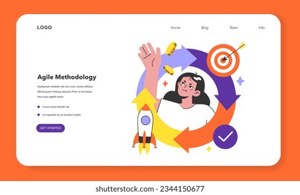 Agile methodology web banner or landing page. Project management approach breaking the development of project into phases. Collaboration and improvement. Flat vector illustration