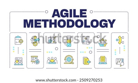 Agile methodology word concept isolated on white. Project organization, documentation. Creative illustration banner surrounded by editable line colorful icons