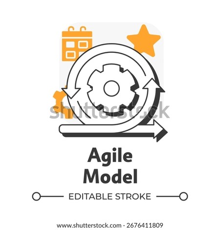 Agile model flat outline concept icon. Schedule organization, time management. Teamwork efficient, workflow. Modern line illustration with orange glyphs. Conceptual visual. Easy to edit