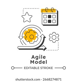 Agile model modern linear concept icon. Schedule organization, time management. Teamwork, workflow. Flat outline elements connected with dotted lines. Creative visual. Easy to edit
