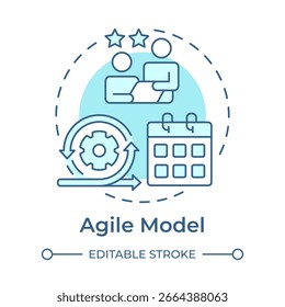 Agile model soft blue concept icon. Schedule organization. Teamwork, workflow. Round shape line illustration. Abstract idea. Graphic design. Easy to use in infographic, presentation