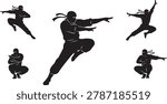 Agile ninja warriors, dynamic action poses, martial arts training.