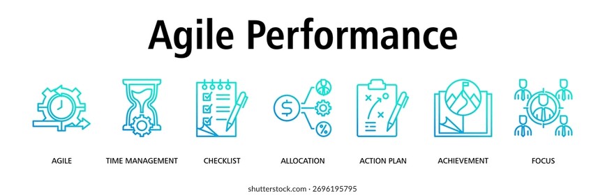 Agile Performance banner web icon vector illustration concept with icon of agile, time management, checklist, allocation, action plan, achievement, focus

