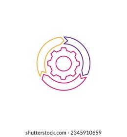 Agile-Prozess. Zahnrad, Pfeil, Kreis, Zyklus. Agile Development Konzept. Vektorsymbol einzeln auf weißem Hintergrund.