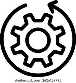 Agile process. Gear, arrow, circle, cycle. Agile development concept. a black and white image of a gearwheel with a arrow pointing to it. 