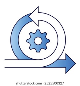 Ícone de vetor Processo Ágil, ícone de seta de engrenagem e ciclo, desenvolvimento iterativo e ilustração de melhoria contínua. Ícone De Estilo De Gradiente.