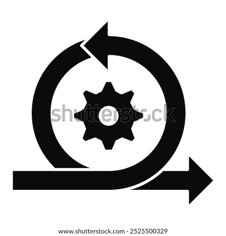 Agile Process vector icon, gear and cycle arrow icon, iterative development and continuous improvement illustration. Solid Icon.