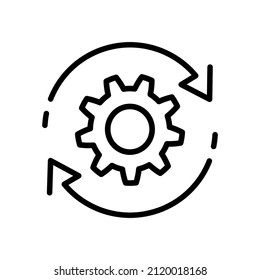 Agile process vector line icon in flat style. Agile development concept. Update sign, technology, engine symbol isolated in black. Gear with arrow. Simple circle, cycle icon in black. Vector