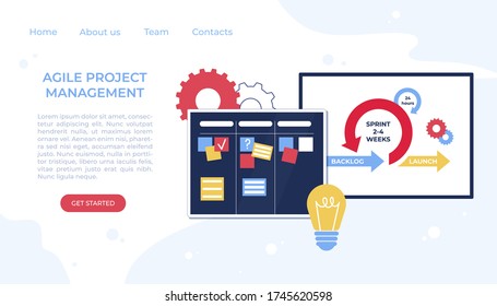 Agile project management. Communication, teamwork, business process. Kanban board. Vector illustration.