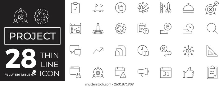 Agile Project Management Icon Set: Minimalist Line Symbols for Scrum, Kanban, and Sprint Planning.