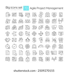 Agile project management linear icons set. User feedback, roadmap business. Workflow organization. Customizable thin line symbols. Isolated vector outline illustrations. Editable stroke