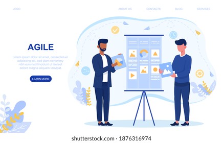 Agile project management and Scrum task board. Agile software development and Kanban. Landing page concepts for website and mobile development