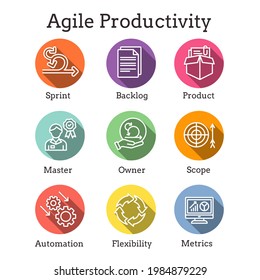 Proceso Agile Scrum, conjunto de iconos de desarrollo