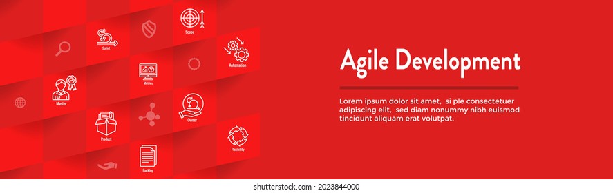 Agile Scrum Process, Development Icon Set Web Header Banner