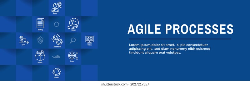 Agile Scrum Process, development icon set web header banner