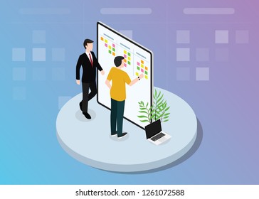 agile scrum team development with sticky notes on the board vector illustration