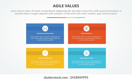 agile values infographic concept for slide presentation with rectangle box matrix structure with 4 point list with flat style
